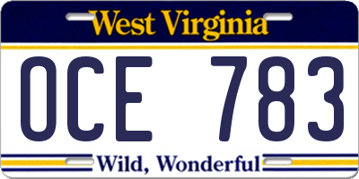WV license plate OCE783