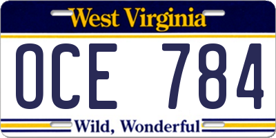 WV license plate OCE784