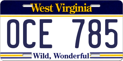 WV license plate OCE785