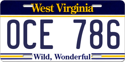 WV license plate OCE786