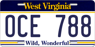WV license plate OCE788