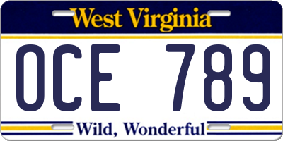 WV license plate OCE789