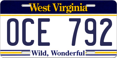 WV license plate OCE792