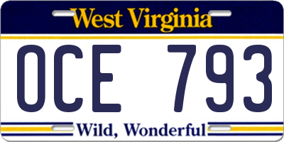 WV license plate OCE793