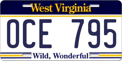 WV license plate OCE795