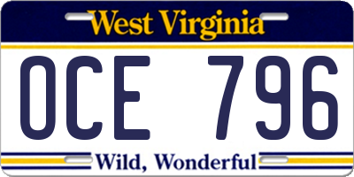 WV license plate OCE796