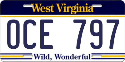 WV license plate OCE797