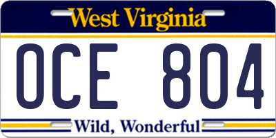 WV license plate OCE804