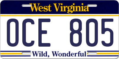 WV license plate OCE805