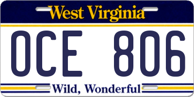 WV license plate OCE806