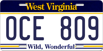 WV license plate OCE809
