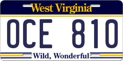 WV license plate OCE810