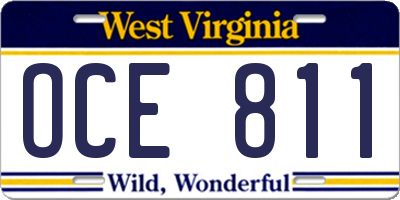 WV license plate OCE811