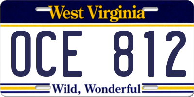 WV license plate OCE812