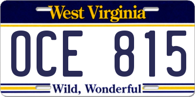 WV license plate OCE815
