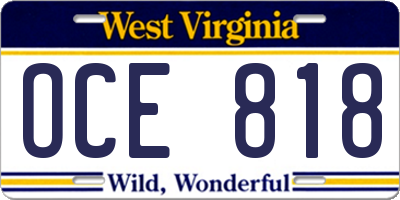WV license plate OCE818