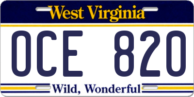 WV license plate OCE820