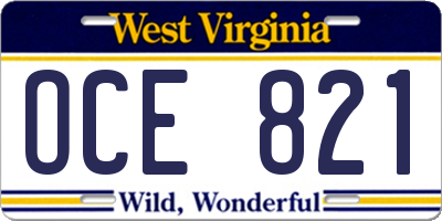 WV license plate OCE821