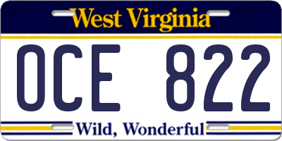 WV license plate OCE822