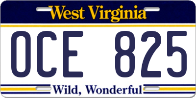 WV license plate OCE825