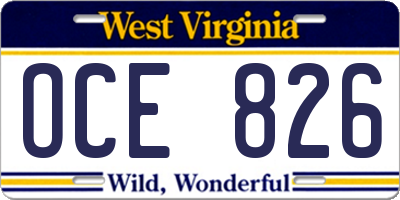 WV license plate OCE826
