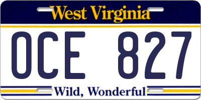 WV license plate OCE827