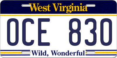 WV license plate OCE830