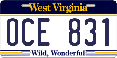 WV license plate OCE831