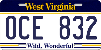 WV license plate OCE832