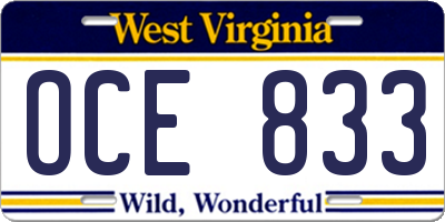 WV license plate OCE833