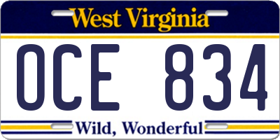 WV license plate OCE834