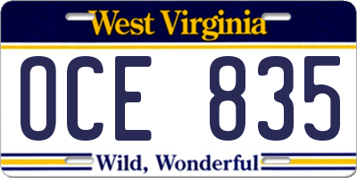 WV license plate OCE835