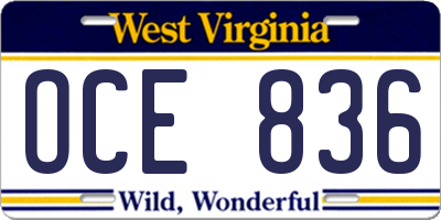 WV license plate OCE836
