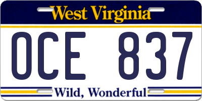 WV license plate OCE837