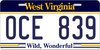 WV license plate OCE839