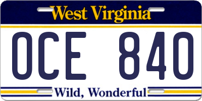 WV license plate OCE840