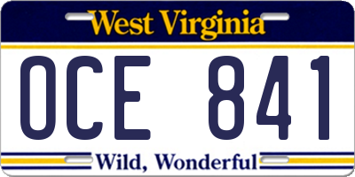 WV license plate OCE841
