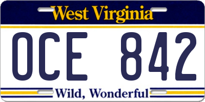 WV license plate OCE842