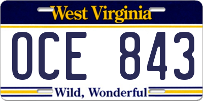 WV license plate OCE843