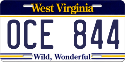 WV license plate OCE844