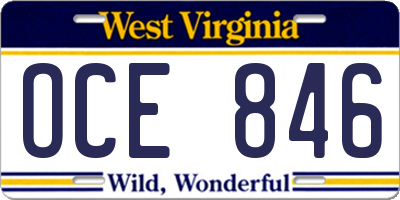 WV license plate OCE846