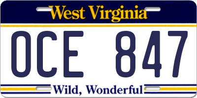 WV license plate OCE847