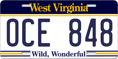 WV license plate OCE848