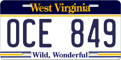 WV license plate OCE849