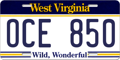 WV license plate OCE850