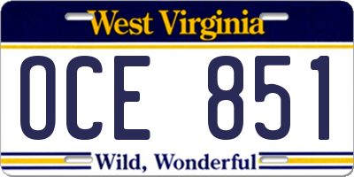 WV license plate OCE851