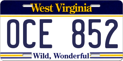 WV license plate OCE852