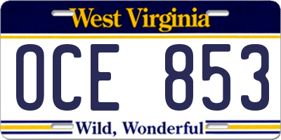 WV license plate OCE853