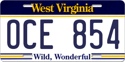 WV license plate OCE854