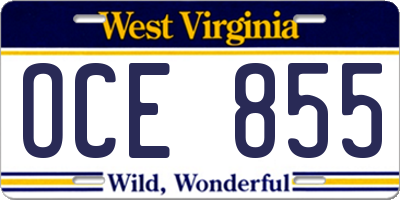 WV license plate OCE855